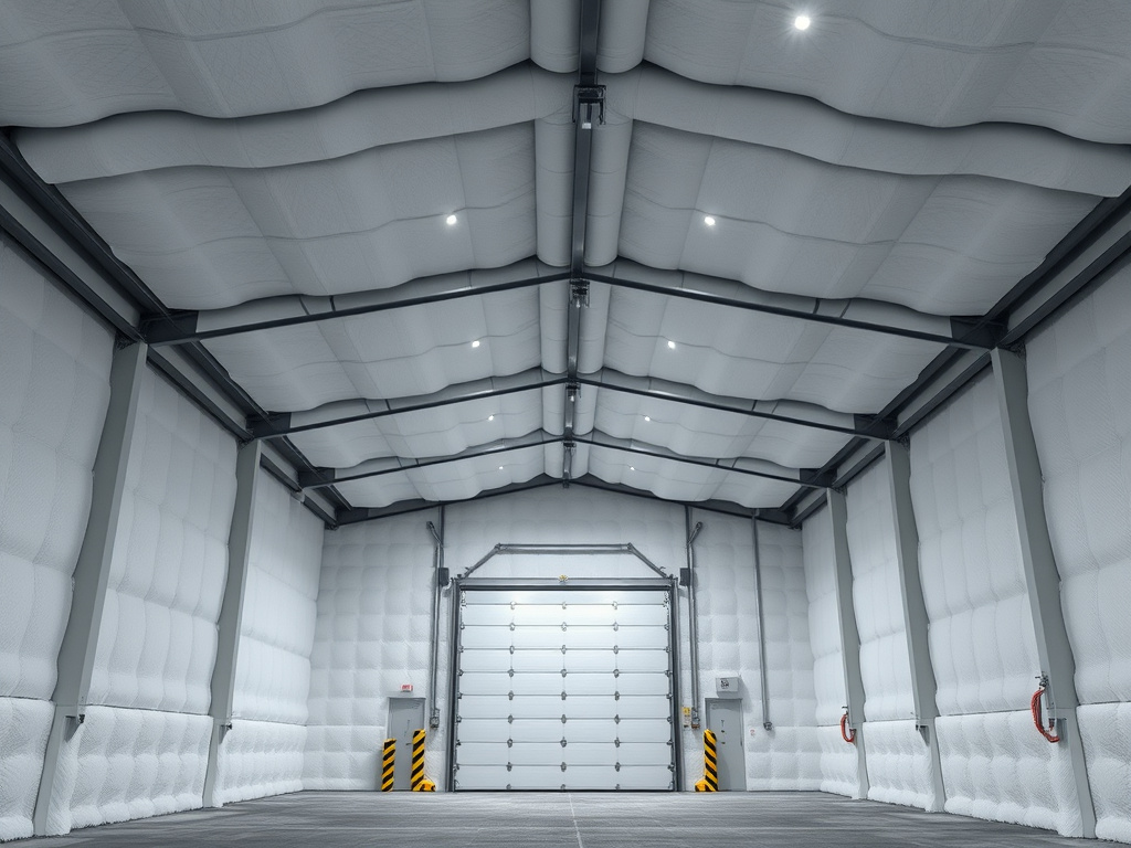 Spray foam insulation applied inside a cold storage or temperature-controlled facility